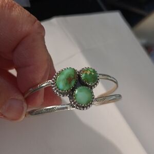 NATIVE AMERICAN NAVAJO STERLING CUFF BRACELET W/SONORAN GOLD NATURAL STONES-NEW